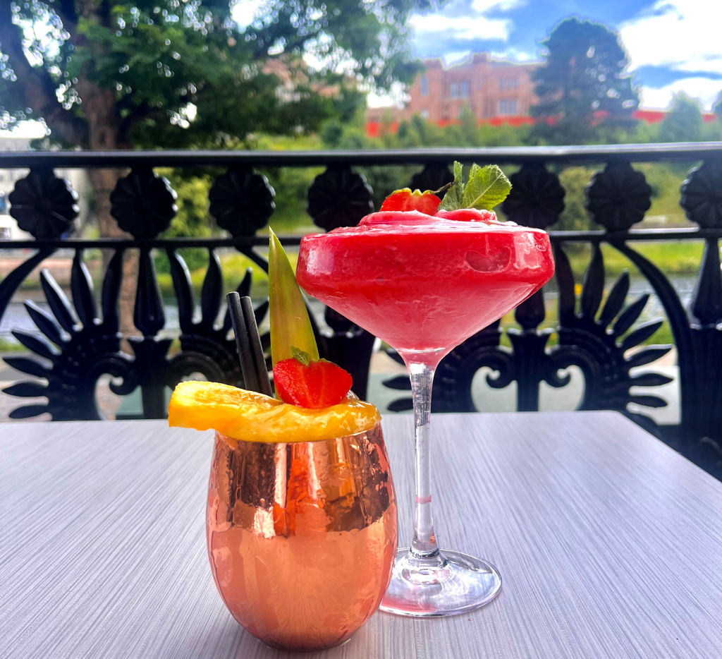Sensational Summer Festivals & Events in Inverness 2025 4 Cocktails on the new Terrace at the Inverness Palace Hotel beside the River Ness and Inverness Castle