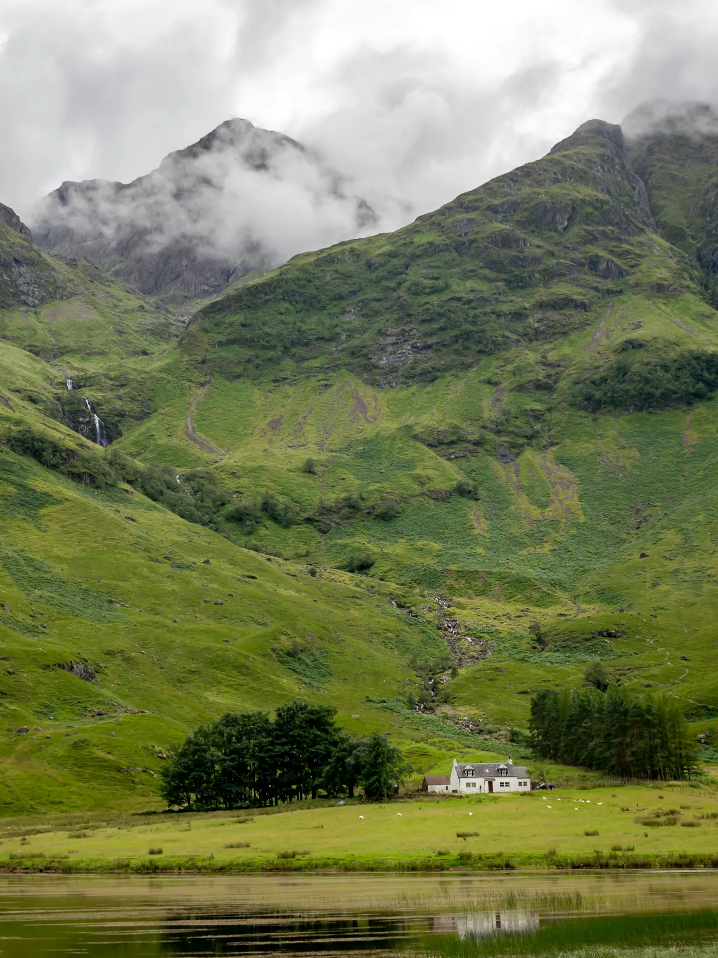 Glen Coe Valley White Cottage Scottish Highlands Glen coe valley with white cottage, scottish highlands
