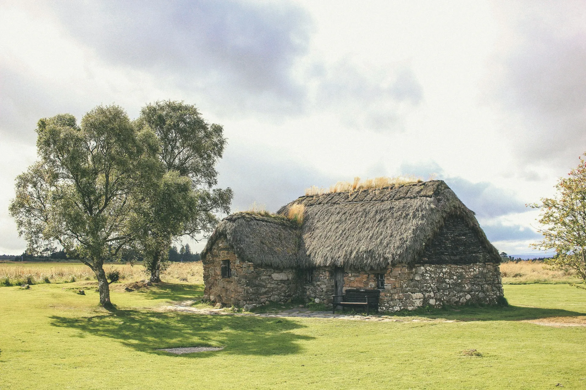 Leanach Cottage Culloden Battlefield Scotland Leanach cottage on culloden moor battlefield, scotland
